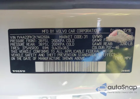 2019 Volvo Xc90 T6 Momentum z USA, uszkodzony, nr VIN YV4A22PK2K1462684